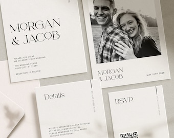 Modern Wedding Invite Minimalist Photo Wedding Invitation Suite Template Boho Wedding Invites Photo Wedding Editable Template #19