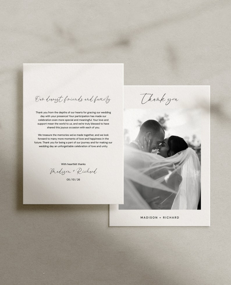 Modern Wedding Thank You Card, Minimalist Wedding Photo Thank You Card ...