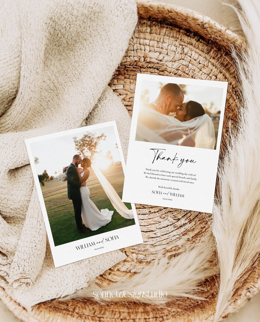 Modern Wedding Thank You Card, Minimalist Wedding Photo Thank You Card ...