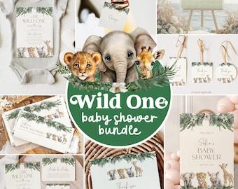 Baby Shower Invitation Bundle Baby Shower Sign Decorations Baby Shower Jungle Shower Wild one Baby Shower Invite Safari Baby Shower #b04