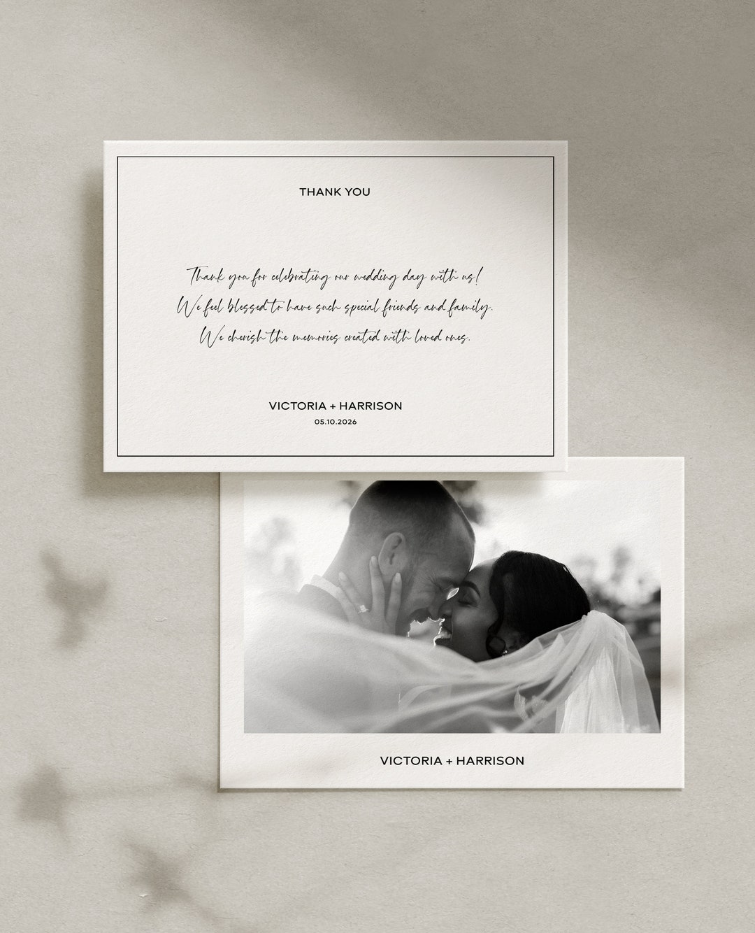 Minimalist Wedding Photo Thank You Card, Modern Wedding Thank You Card ...