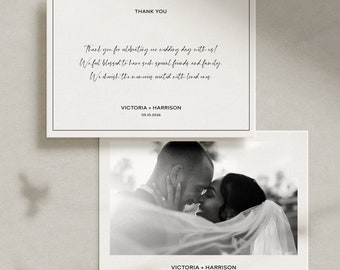 Biglietto di ringraziamento per foto di matrimonio minimalista, biglietto di ringraziamento per matrimonio moderno, biglietto di ringraziamento per matrimonio, matrimonio minimalista moderno n. 14