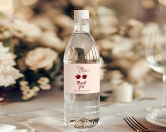 Kirschwasserflasche Etikett Vorlage Mädchen Babyparty Wasseretiketten Danke Wasserflasche Etiketten Personalisiertes Wasseretikett Wasseretiketten #b14