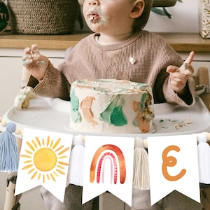 Erste Reise um die Sonne 1st Birthday Banner Sonnenschein Erster Geburtstag EIN Hochstuhlbanner Geburtstagssonnendekorationen Editierbare Vorlage #k15