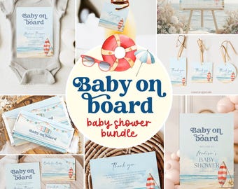 Baby on board Baby Shower Invitation Bundle Summer Baby Shower Sign Decorations Baby Shower Surf Beach Baby Shower Invite Baby Invite #b07