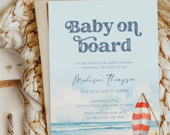 Baby on board Baby Shower Invitation Summer Baby Shower Invite Coastal Baby Shower Personalized Baby Sign Decorations #b07