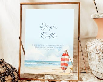 Baby on board Baby Shower Sign Summer Beach Baby Shower Sign Decorations Coastal Personalized Party Signs Surf Baby Sign, Diaper Raffle #b07