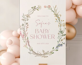 Plantilla de letrero para baby shower Letrero de bienvenida para bebé Imprimible Letrero de decoración para fiesta de bebé Letrero personalizado para baby shower Póster de bienvenida editable #b03