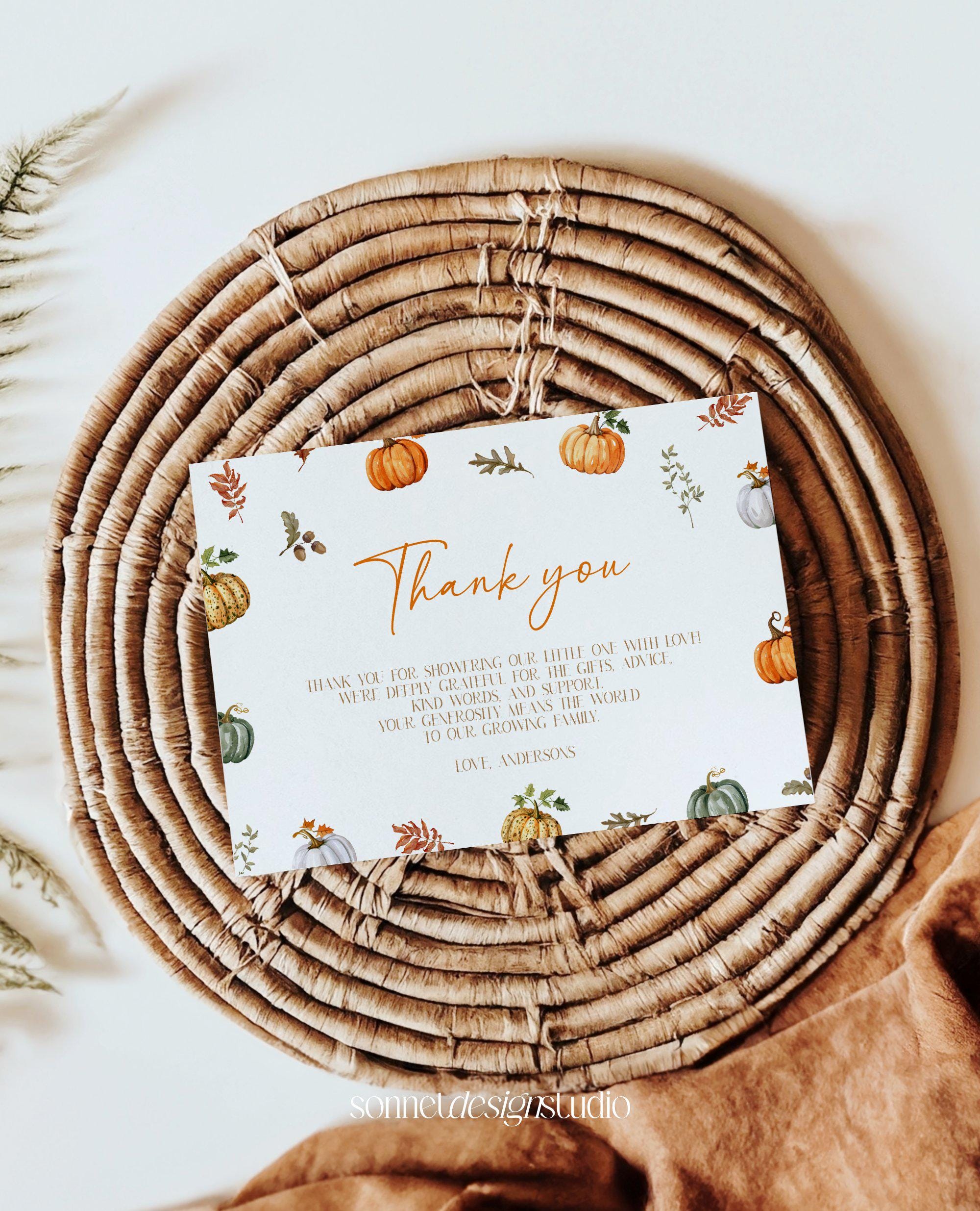 Little Pumpkin 1st Birthday Thank You Card Template Fall Pumpkin Kids ...