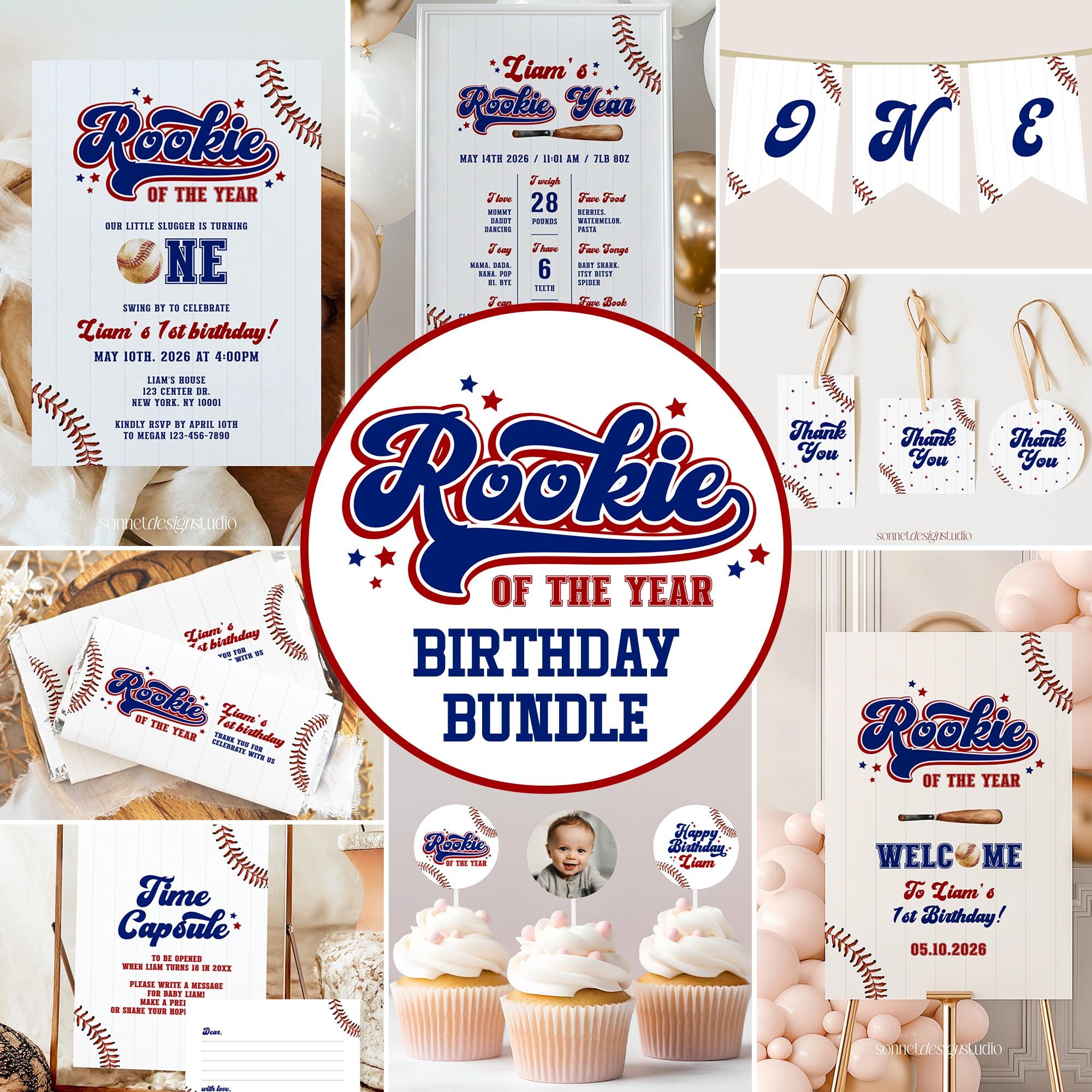 Rookie of the Year 1st Birthday Invitation Bundle Baseball First ...