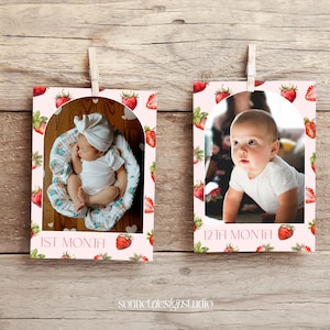 Berry First First Birthday Photo Banner Berry Sweet 1st Birthday Photo Banner Strawberry Photo Cards Baby Milestone Photo Cards #k04