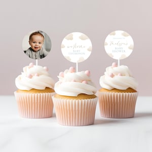 Cloud 9 Baby Shower Cupcake Topper Template Party Pick Cloud Nine Baby Shower Custom Cupcake Topper Personalized Birthday Cake Topper #b13