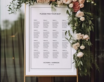 Plano de asientos de boda moderno, letrero de plano de asientos minimalista, plano de asientos moderno imprimible, plantilla de plano de asientos n.° 14