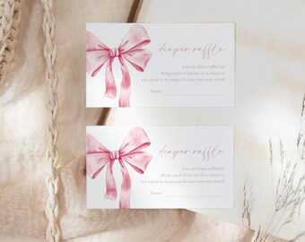 Różowa kokardka, karta do losowania pieluszek, Baby Shower, różowa wstążka, karta do gry Baby Shower, spersonalizowana różowa kokietka, Baby Girl Shower #b11