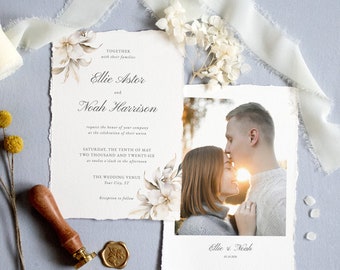 White Wildflower Wedding Invitation Template Modern Photo Wedding Invitation Floral Wedding Invite Printable Elegant Wedding Invites #18