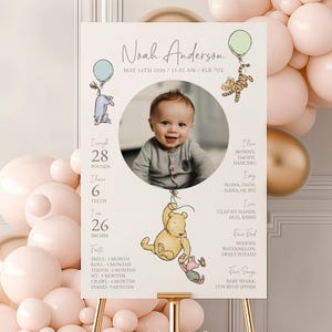 Cartel de hito del primer cumpleaños de Winnie the Pooh, póster de hito del primer cumpleaños, foto de un año, tablero de hitos del bebé n.° k01