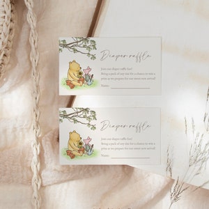 Tarjeta clásica de rifa de pañales de Winnie the Pooh, tarjeta de decoraciones para Baby Shower, juego de Baby Shower, plantilla personalizada para Baby Shower #b02