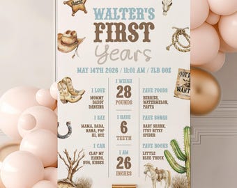 Signe d'étape importante du premier rodéo d'anniversaire Cowboy Western Poster d'étape importante du 1er anniversaire de rodéo Photo d'un an pour bébé Tableau des jalons #k09