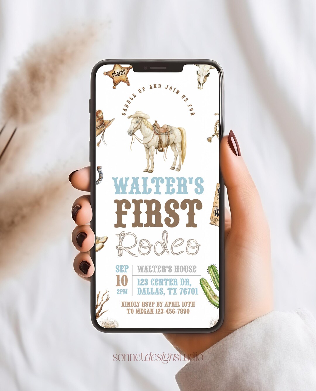First Rodeo Birthday Invitation Digital Evite Cowboy Western First ...