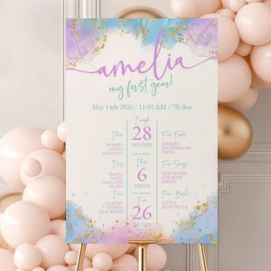 Girl First Birthday Milestone Sign Princess Fairly 1st Birthday Milestone Poster One Year Photo Baby Milestone Board #k13