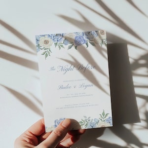 Blue Flowers Modern Wedding Rehearsal Invite Editable Template Floral Rehearsal Dinner Invitation the night before dinner Invite #20