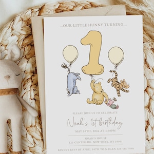 Winnie Puuh Geburtstags-Einladung Kindergeburtstag-Einladung Klassische Pooh-Geburtstags-Einladung Erster Geburtstag Party-Dekoration Pooh Kindergeburtstag-Party #k01