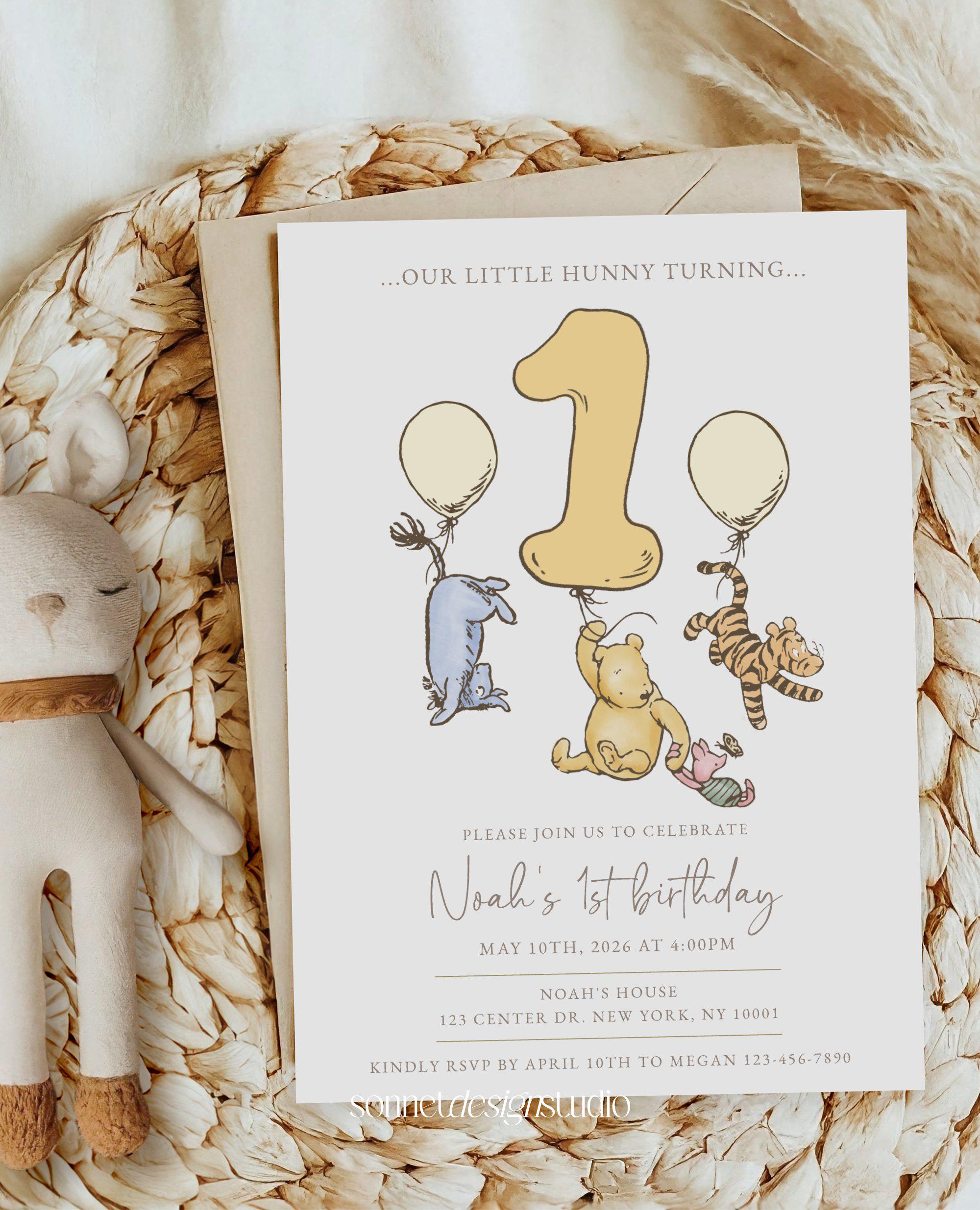 Winnie The Pooh First Birthday Invitations