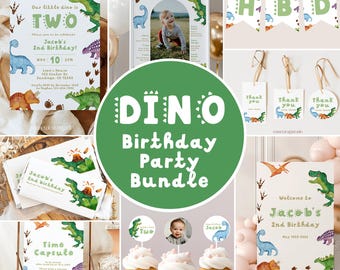 Dinosaur 1st Birthday Invitation Bundle Dino First Birthday Invite Kids Birthday Party Decorations Kids Birthday Party Package #k11