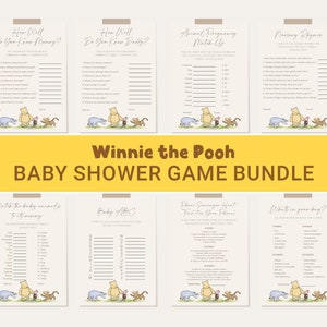 Winnie the Pooh Baby Shower Game Bundle Template Baby Shower Games Baby Shower Trivia Baby Shower Decorations Party Personalized Games #b02