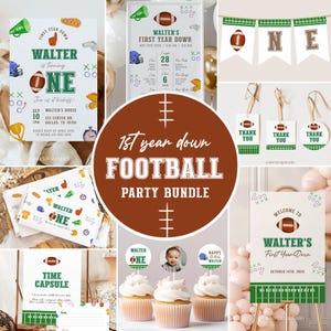 Football 1st Birthday Invitation Bundle First Year Down First Birthday Invite Kids Birthday Party Decorations Football Boy Party Invite #k10