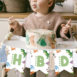 Dinosaur 1st Birthday Banner ONE High Chair Banner Dinosaur First Birthday ONE Banner Bunting Banner Kids Birthday decorations #k11