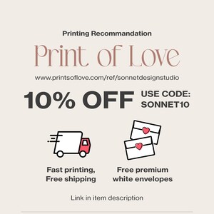 K&ouml;nnte beinhalten: Ein Grafikdesign f&uuml;r einen Print-on-Demand-Service namens "Print of Love" mit einem Rabattcode von 10% "SONNET10". Die Grafik zeigt einen LKW mit roter Kabine und wei&szlig;em Kasten sowie zwei wei&szlig;e Umschl&auml;ge mit roten Herzen. Der Text "Schneller Druck, Kostenloser Versand" befindet sich unter dem LKW und "Kostenlose Premium-wei&szlig;e Umschl&auml;ge" unter den Umschl&auml;gen.