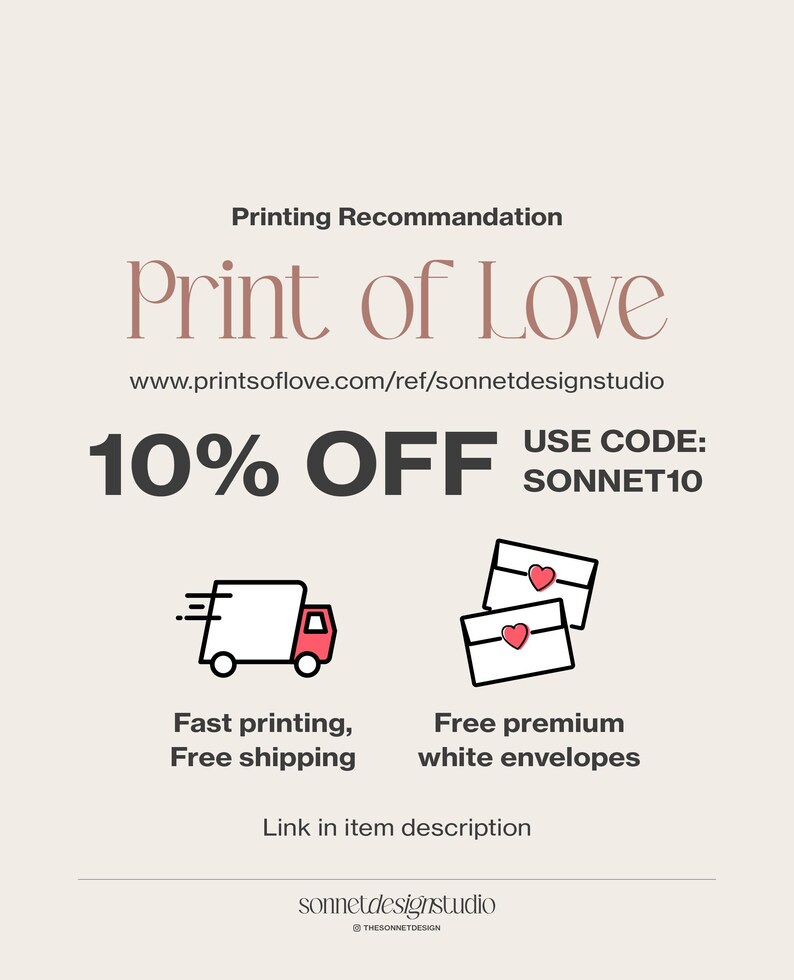 K&ouml;nnte beinhalten: Ein Grafikdesign f&uuml;r einen Print-on-Demand-Service namens "Print of Love" mit einem Rabattcode von 10% "SONNET10". Die Grafik zeigt einen LKW mit roter Kabine und wei&szlig;em Kasten sowie zwei wei&szlig;e Umschl&auml;ge mit roten Herzen. Der Text "Schneller Druck, Kostenloser Versand" befindet sich unter dem LKW und "Kostenlose Premium-wei&szlig;e Umschl&auml;ge" unter den Umschl&auml;gen.