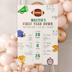 First Year Down 1st Birthday Milestone Sign Football 1st Birthday Milestone Poster One Year Photo Baby Boy Milestone Board #k10
