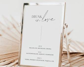 Wedding signs template, Minimalist wedding table signs, Modern wedding reception table signs, Printable Wedding Signs, Bar Menu #16