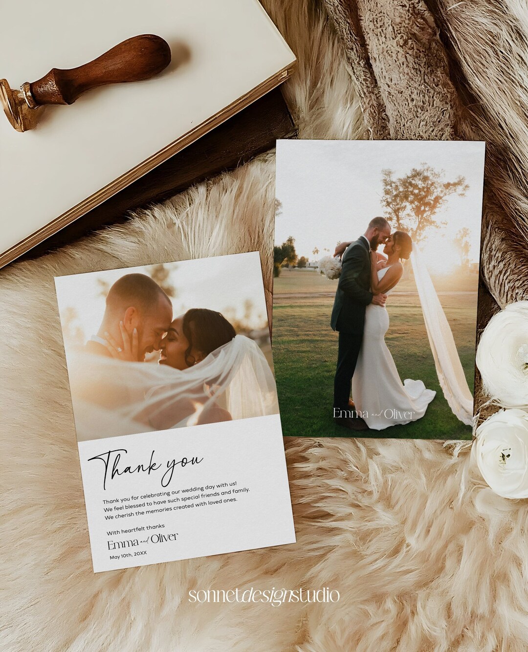 Modern Wedding Thank You Card, Minimalist Wedding Photo Thank You Card ...