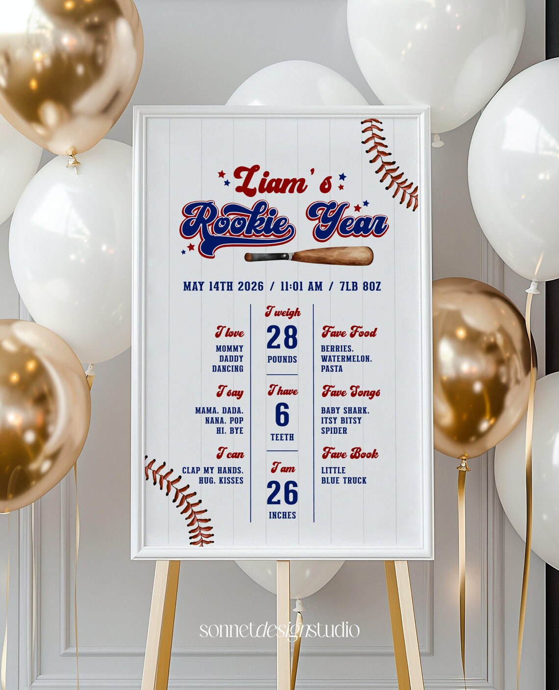 Rookie of the Year First Birthday Milestone Sign Baseball 1st Birthday ...
