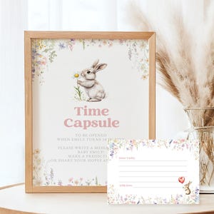 Bunny First Birthday Time Capsule Sign and Cards Wildflower Time Capsule Sign for 1st Birthday Time Capsule Guest Message Cards #k17