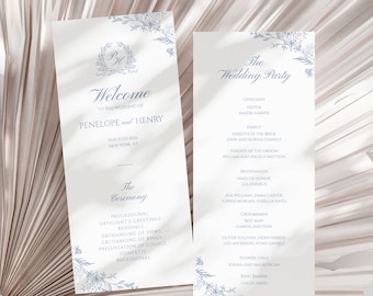 Blaue Wildblumen Hochzeitsprogramm Vorlage Druckbare Moderne Blumen Bearbeitbare Hochzeitsprogramm Einfache Hochzeitsprogramm Bestellung # 15