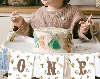 First Rodeo Birthday Banner ONE High Chair Banner Cowboy Western First Birthday ONE Banner Bunting Banner Kids Birthday decorations #k09