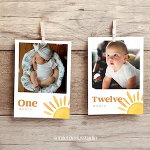 Premier voyage autour du soleil Bannière photo premier anniversaire Soleil bannière photo 1er anniversaire Carte photo bébé garçon Cartes photos bébé jalon #k15
