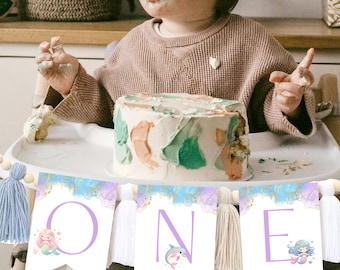 Oneder the Sea First Birthday Banner ONE High Chair Banner Under the Sea First Birthday ONE Banner Bunting Banner Birthday decorations #k05