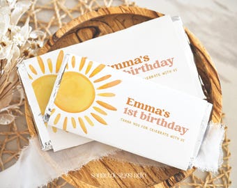 First Trip Around the Sun Chocolate Bar Wrapper Sunshine First Birthday Decorations Chocolate Wrappers Candy Label Kids Birthday Favor #k15