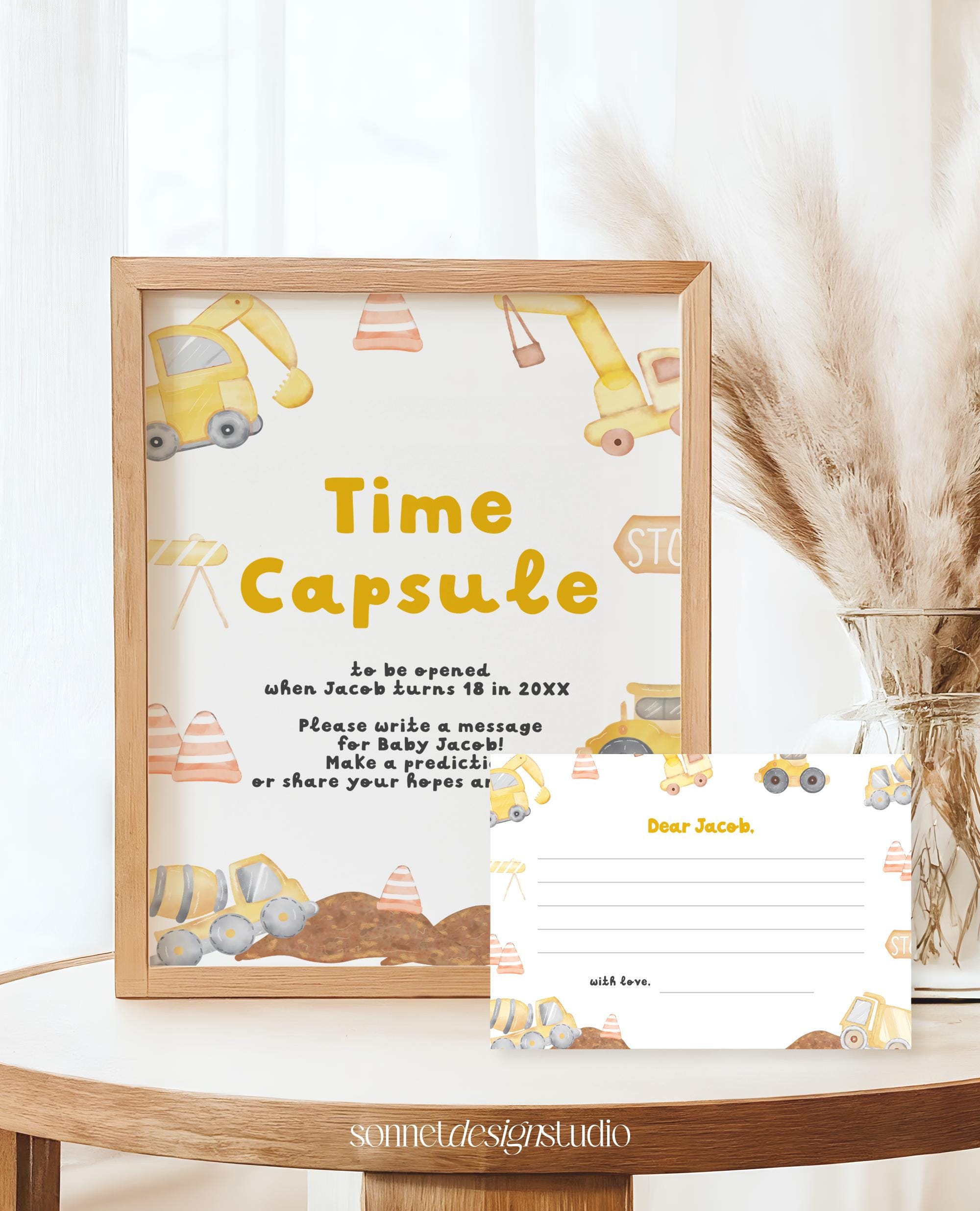 Construction 1st Birthday Time Capsule Sign and Cards Dump Truck Time ...