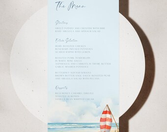 Bambino a bordo Modello di menu per baby shower Menu per baby shower sulla spiaggia estiva Menu per baby shower costiero Menu alimentare Surf Decorazioni per baby shower #b07