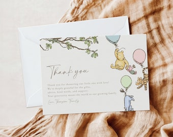 Classic Winnie the Pooh Baby Shower Thank you card template Pooh Thank you Printable Personalized Thank You Card Baby Shower Invitation #b02
