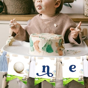 Hole in One 1st Birthday Banner Golf First Birthday ONE High Chair Banner First Birthday ONE Banner Golf Kids Birthday decorations #k14