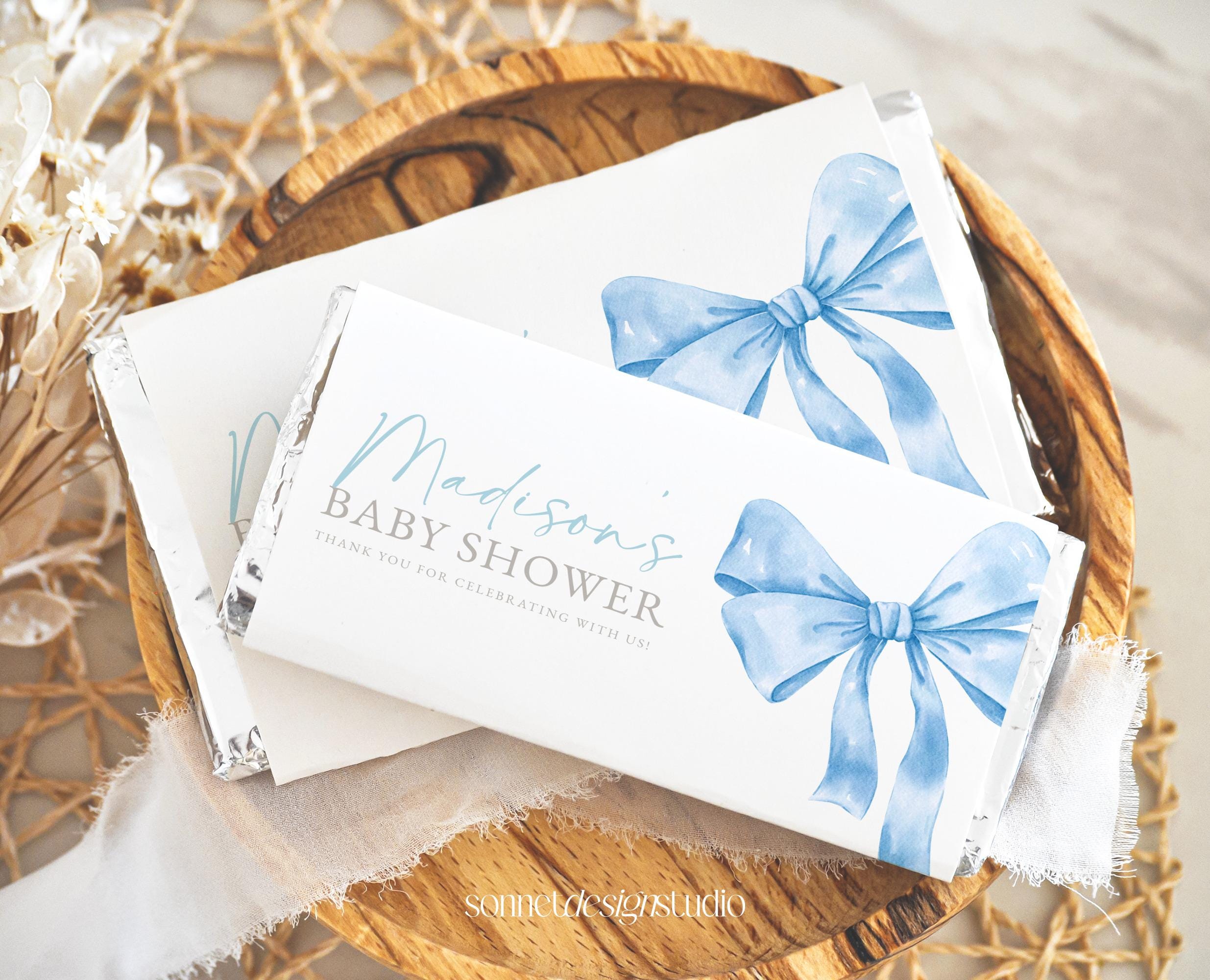Blue Bow Chocolate Bar Wrapper Template Baby Shower Favor Blue Ribbon ...