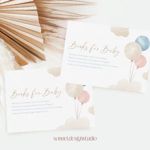 Boeken voor babykaart voor babyshower Boekverzoek invoegen Blauwe babyshower voor jongens Gepersonaliseerde luchtballon babyshower Oh babyshower #b08