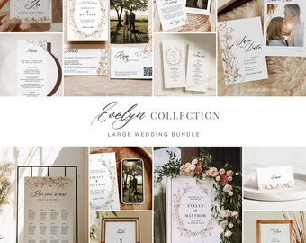 Large Modern Floral Wedding Invitation Bundle Wildflower Wedding Suite Template DIY Wedding Invitation Printable Set #09